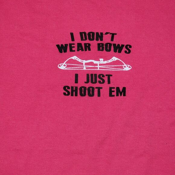LAT SS Pink Tee " I Don't Wear Bows, I Just Shoot Them" - Size Large - Picture 3 of 5